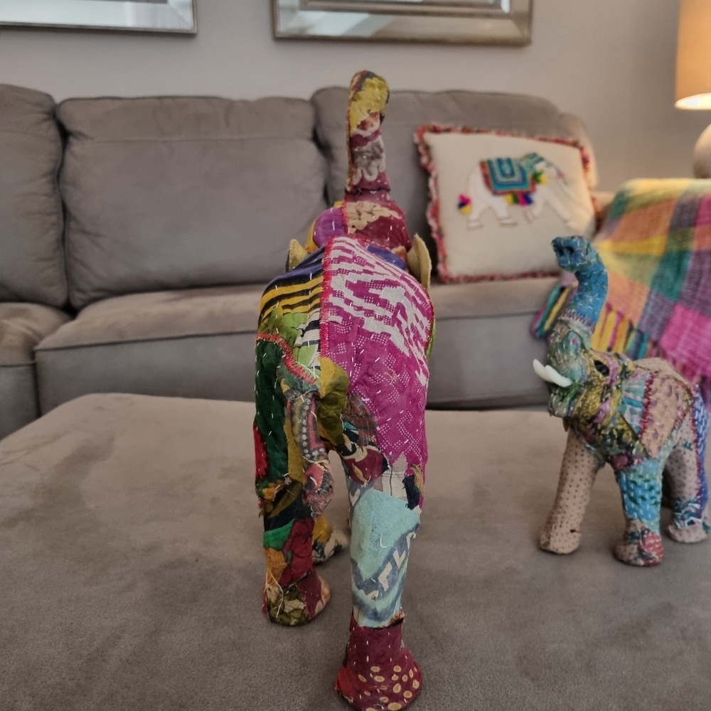 Boho Elephant set of 2 Pattern Fabric Material mother and baby Decor - Picture 7 of 9